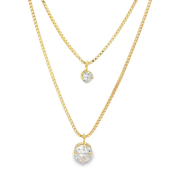 Gargantilha Folheado a Ouro 18k Dupla Ponto Luz