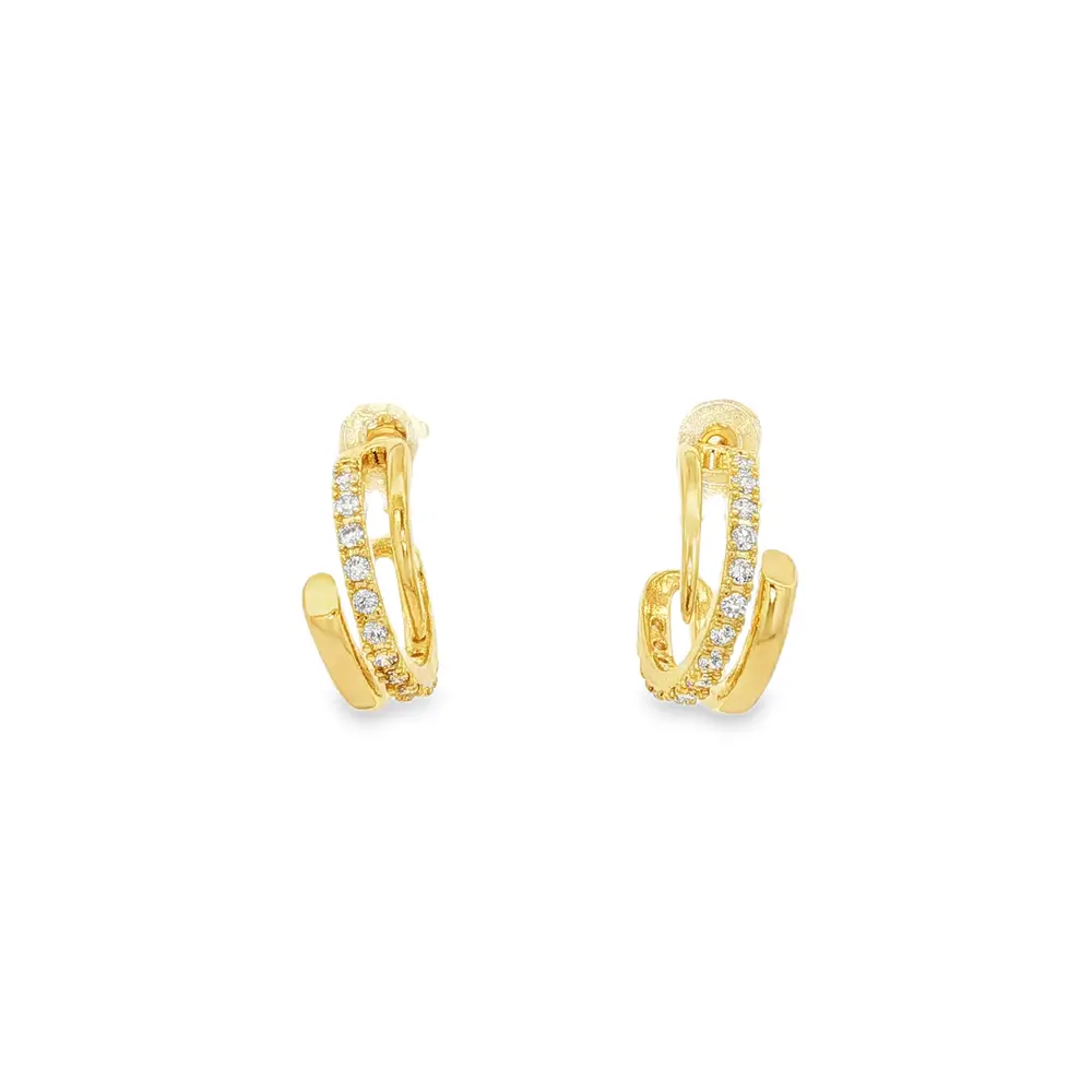 Brinco Folheado a Ouro 18k Meia Argola com Zircônias