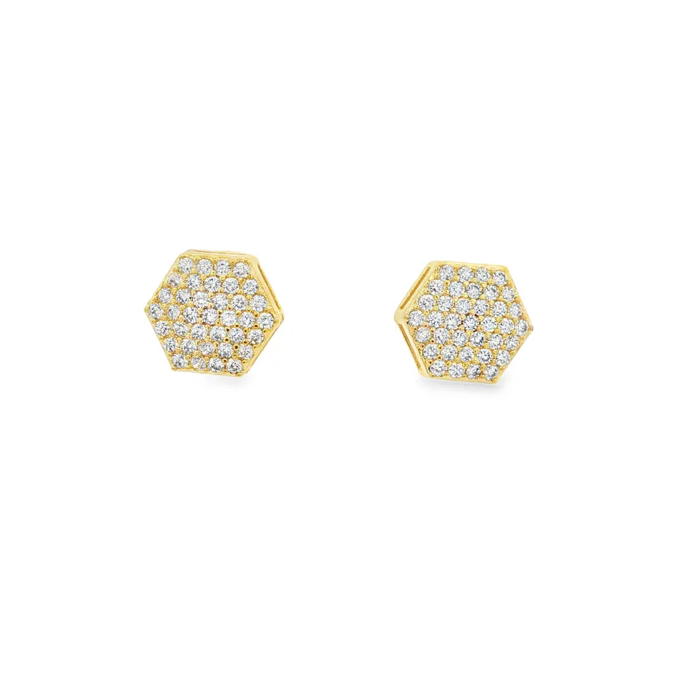 Brinco Folheado a Ouro 18k Hexágono com Zircônias