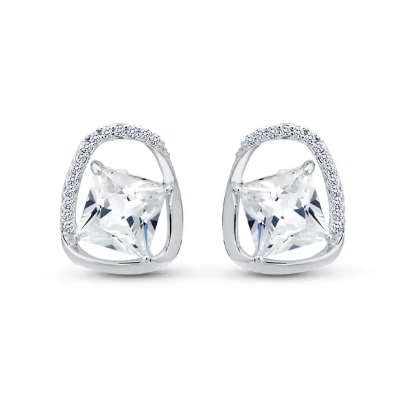 Brinco Prata Leve Orgânico com Zircônia Quadrada