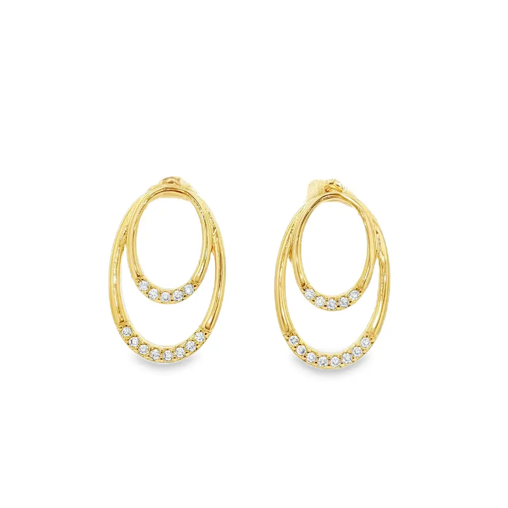 Brinco Folheado a Ouro 18k Oval Duplo com Zircônias