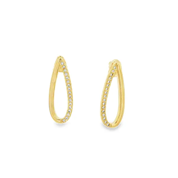 Brinco Folheado a Ouro 18k Gota Vazada Metade em Zircônias