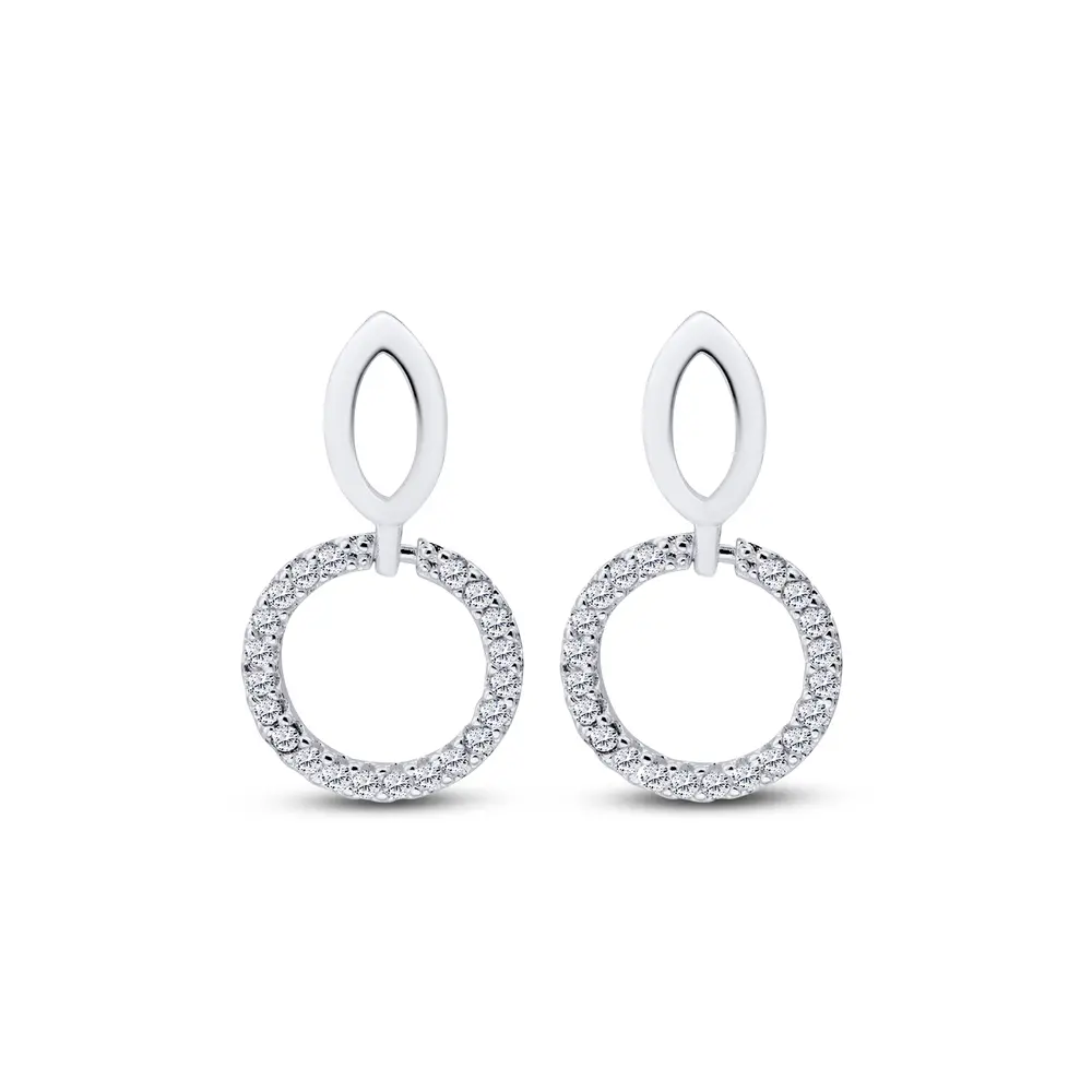 Brinco Prata Leve Círculo Cravejado