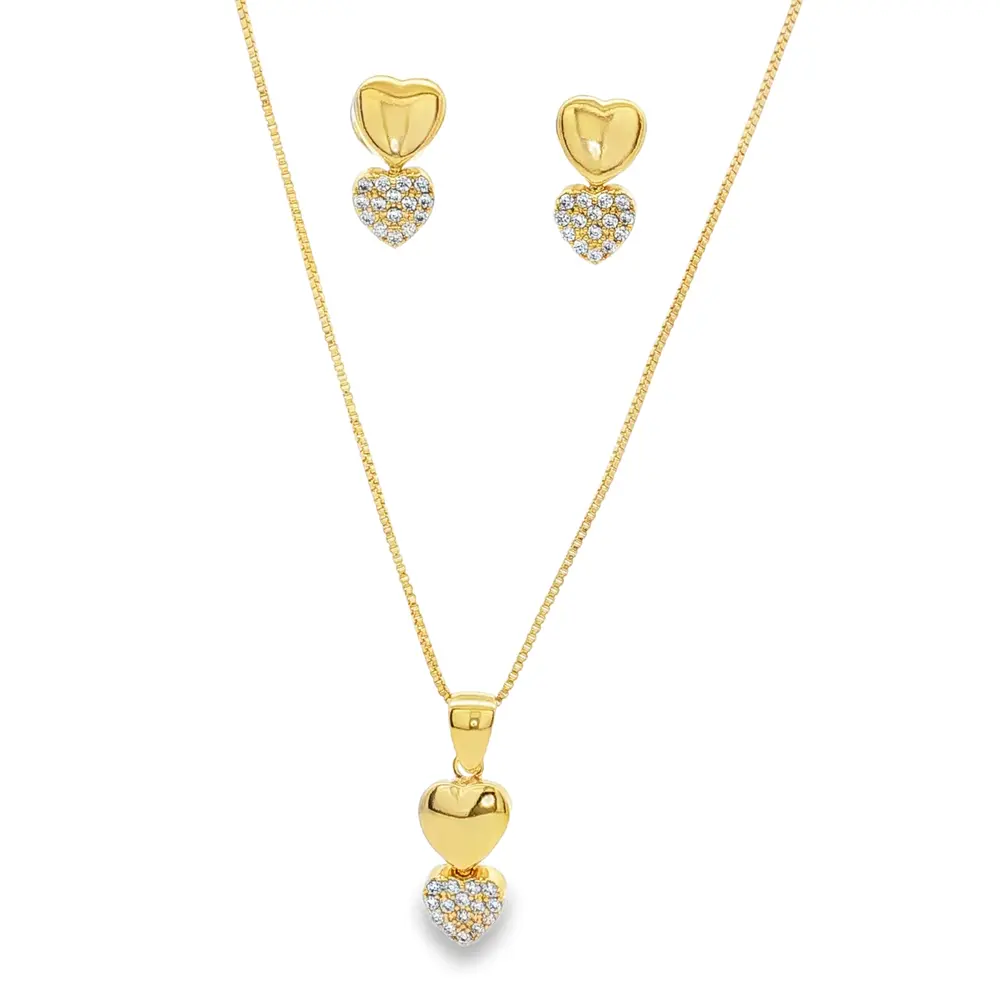 Conjunto Folheado a Ouro 18k Dois Corações