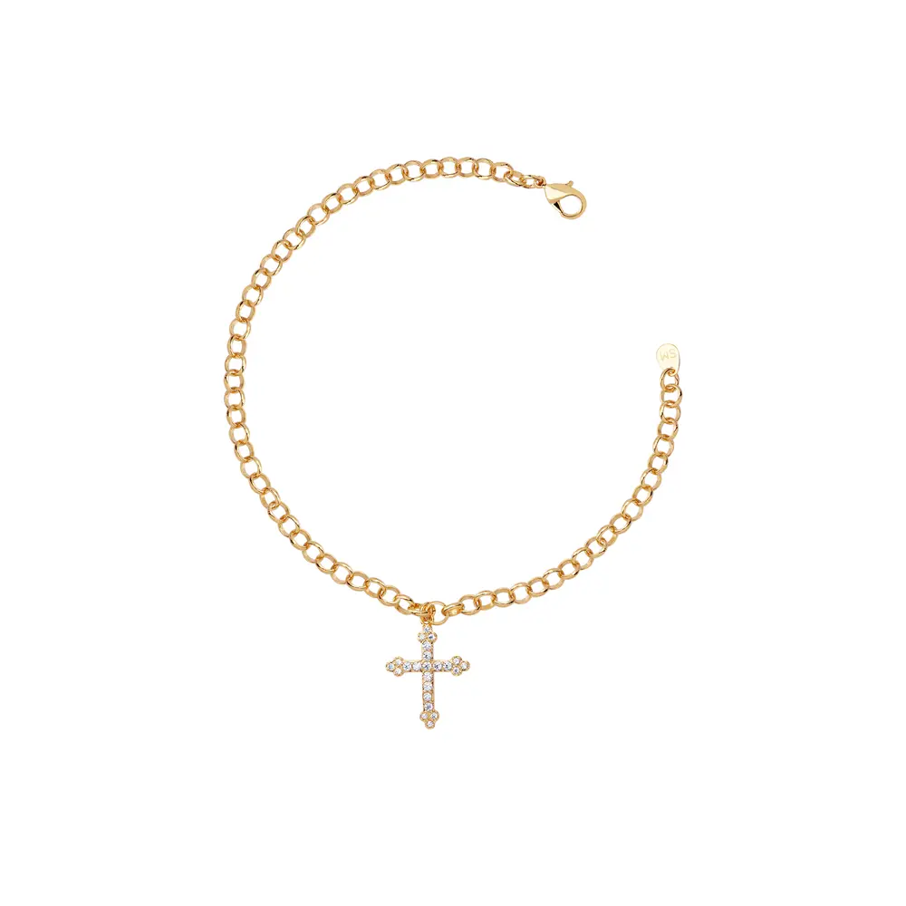 Pulseira Folheado a Ouro 18k Pingente Cruz