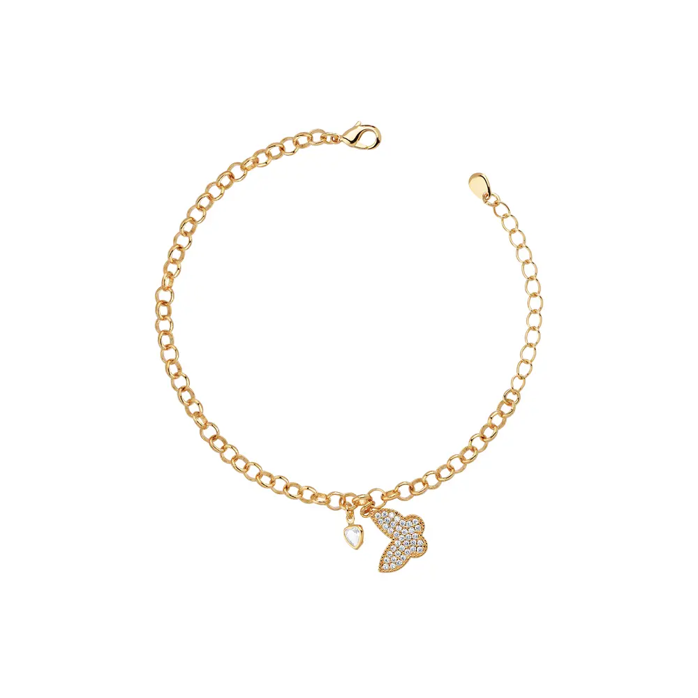 Pulseira Folheado a Ouro 18k Borboleta Cravejada