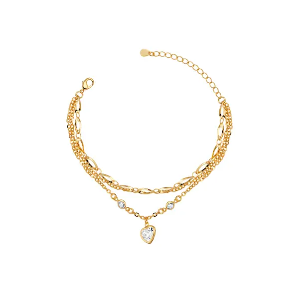 Pulseira Folheado a Ouro 18k Tripla Coração Zircônia