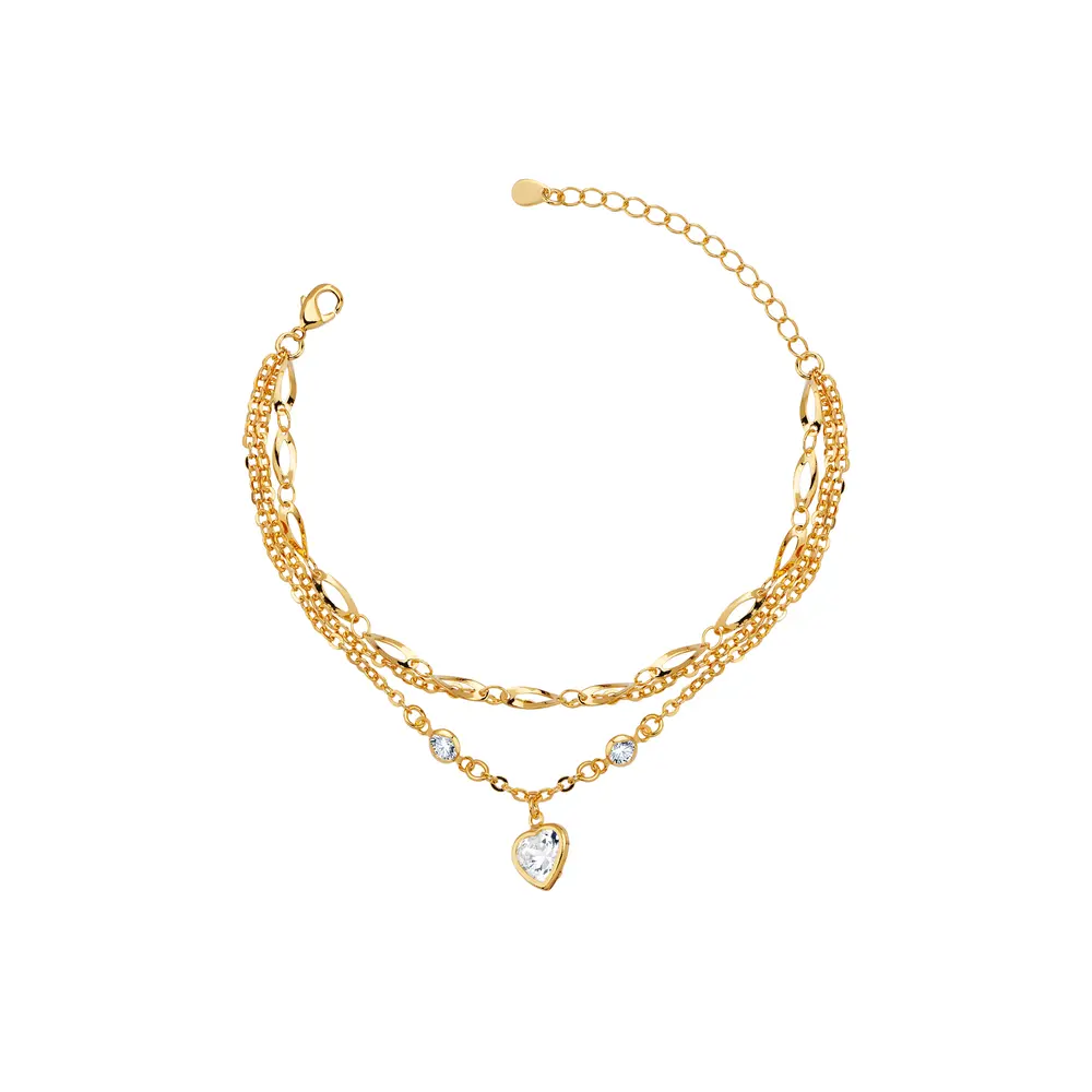 Pulseira Folheado a Ouro 18k Tripla Coração Zircônia