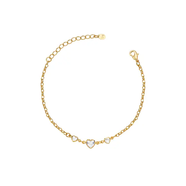 Pulseira Folheado a Ouro 18k Corações com Zircônias