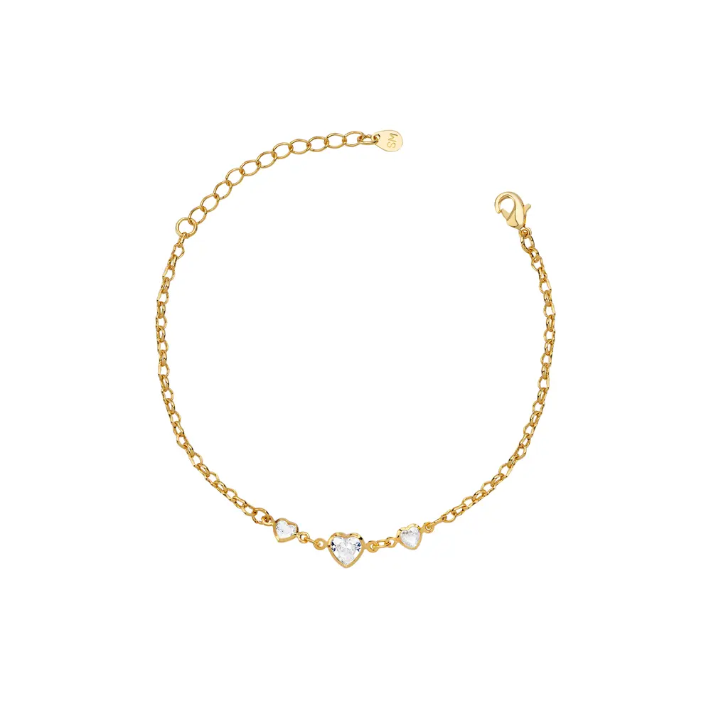Pulseira Folheado a Ouro 18k Corações com Zircônias