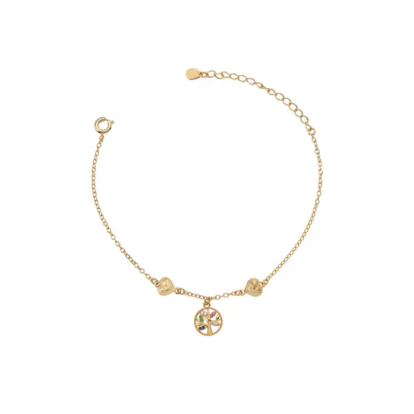 Pulseira Folheado a Ouro 18k Corações e Árvore da Vida