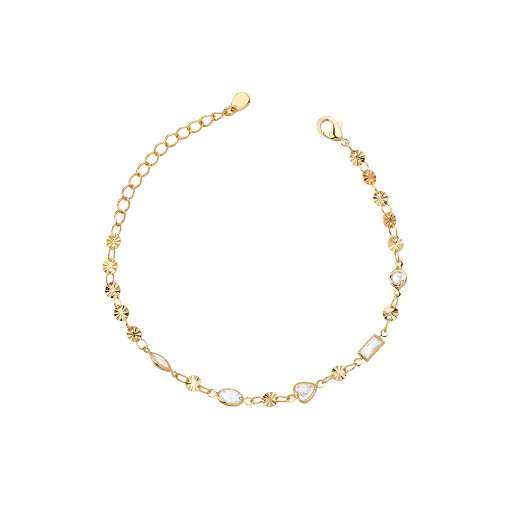 Pulseira Folheado a Ouro 18k Zircônias e Plaquinhas