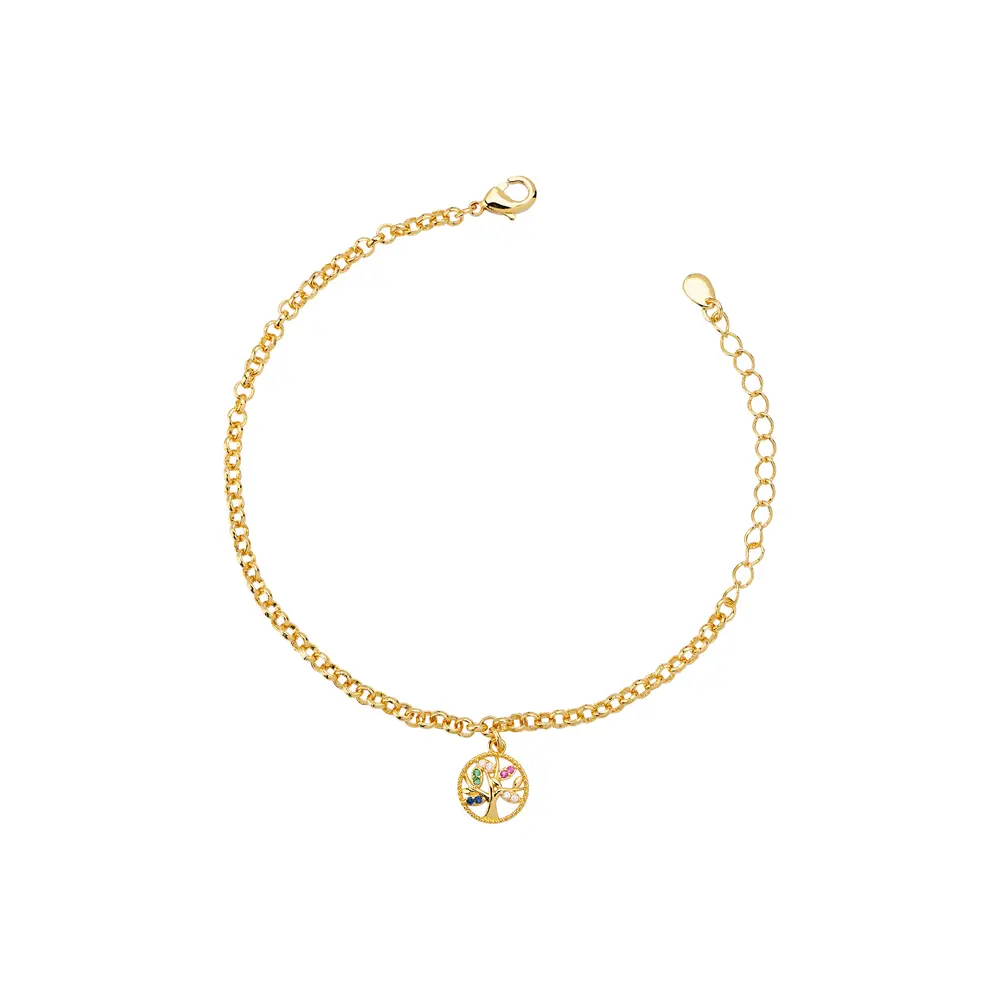 Pulseira Folheado a Ouro 18k Árvore da Vida Colorida