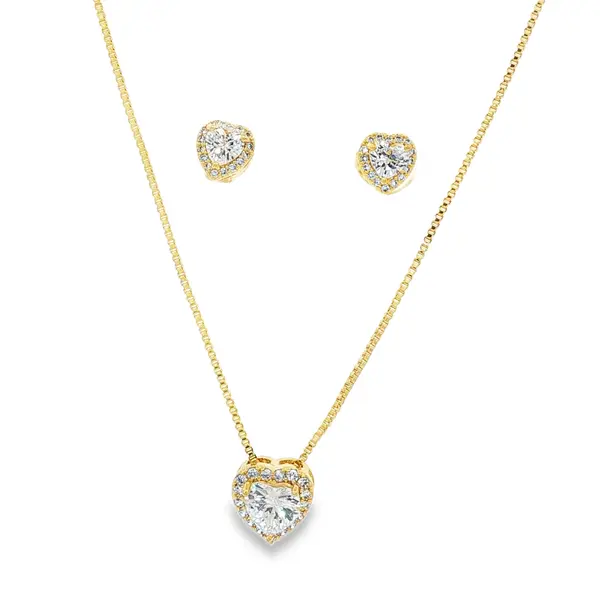Conjunto Folheado a Ouro 18k Coração Cravejado