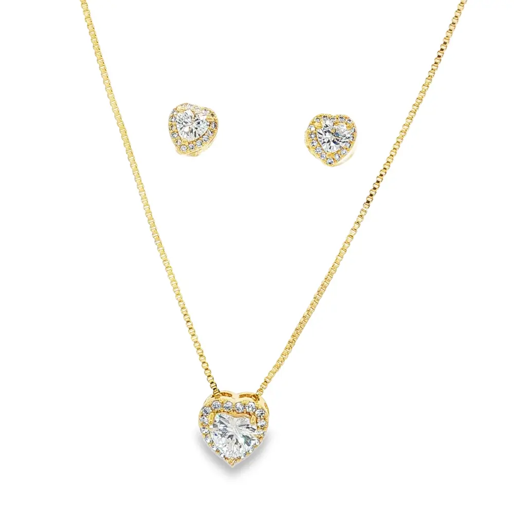 Conjunto Folheado a Ouro 18k Coração Cravejado