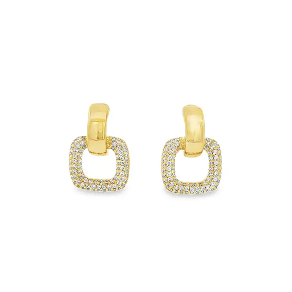 Brinco Folheado a Ouro 18k Quadrado com Zircônias