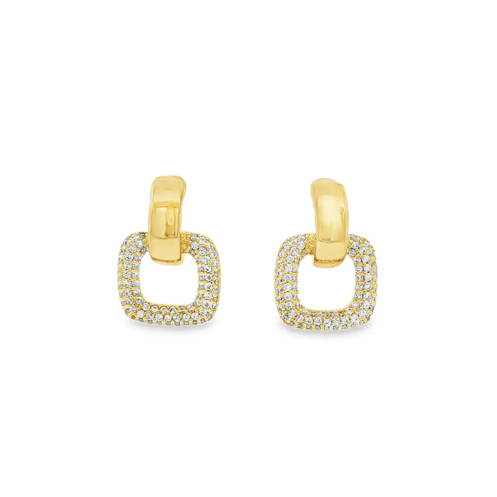 Brinco Folheado a Ouro 18k Quadrado com Zircônias