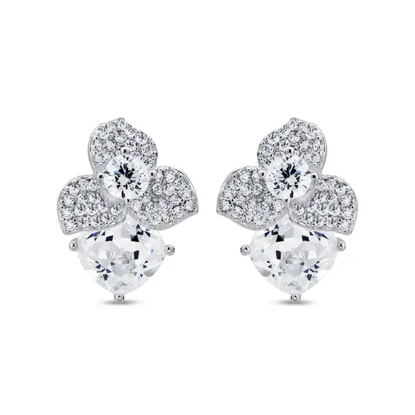 Brinco Prata Leve Folhas com Zircônias