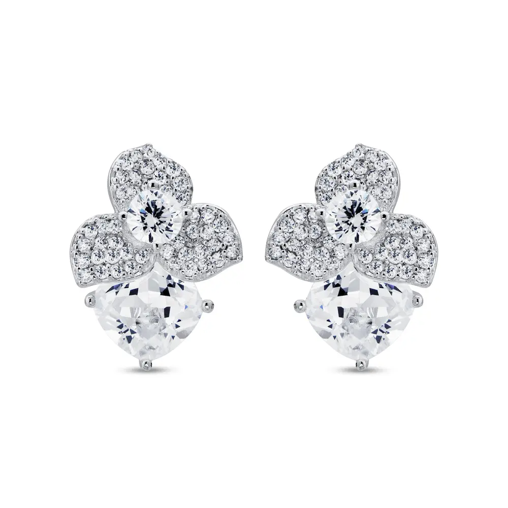 Brinco Prata Leve Folhas com Zircônias