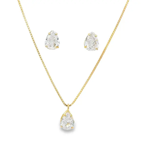 Conjunto Folheado a Ouro 18k Gota em Zircônia