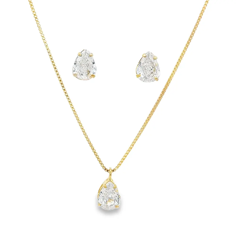 Conjunto Folheado a Ouro 18k Gota em Zircônia