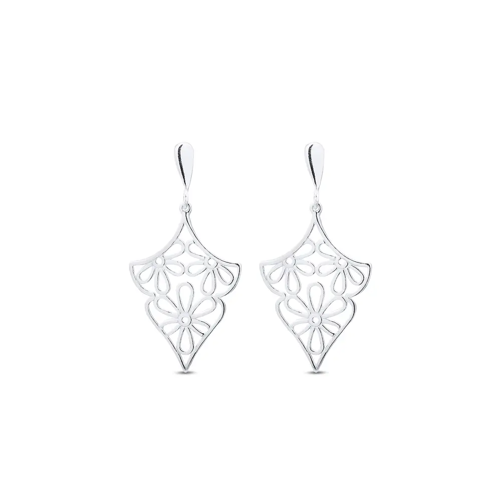 Brinco Prata Arabescos Floral Vazado