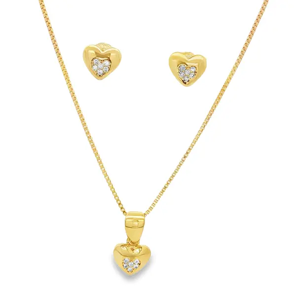Conjunto Folheado a Ouro 18k Coração com Zircônias