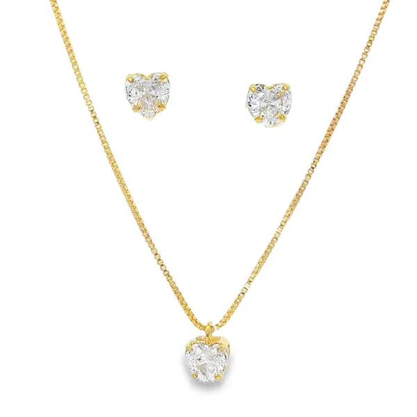 Conjunto Folheado a Ouro 18k Coração em Zircônia
