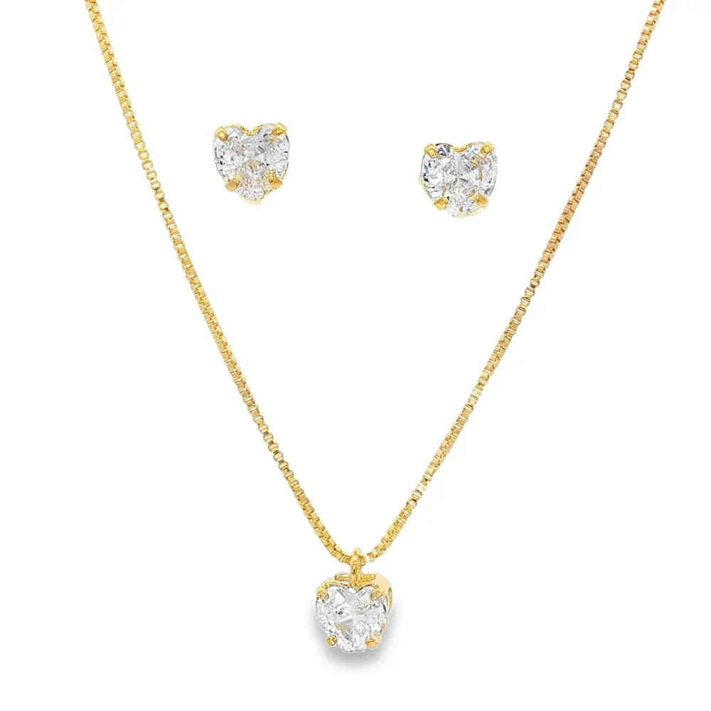 Conjunto Folheado a Ouro 18k Coração em Zircônia