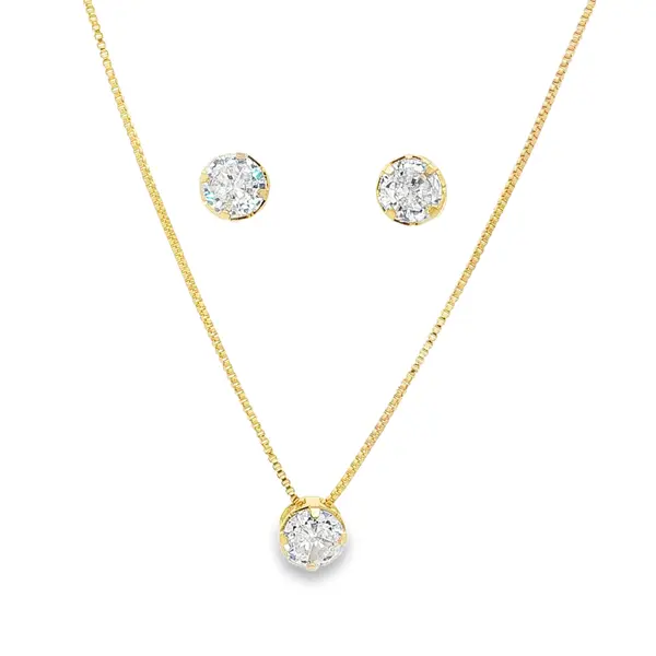 Conjunto Folheado a Ouro 18k Redondo em Zircônia