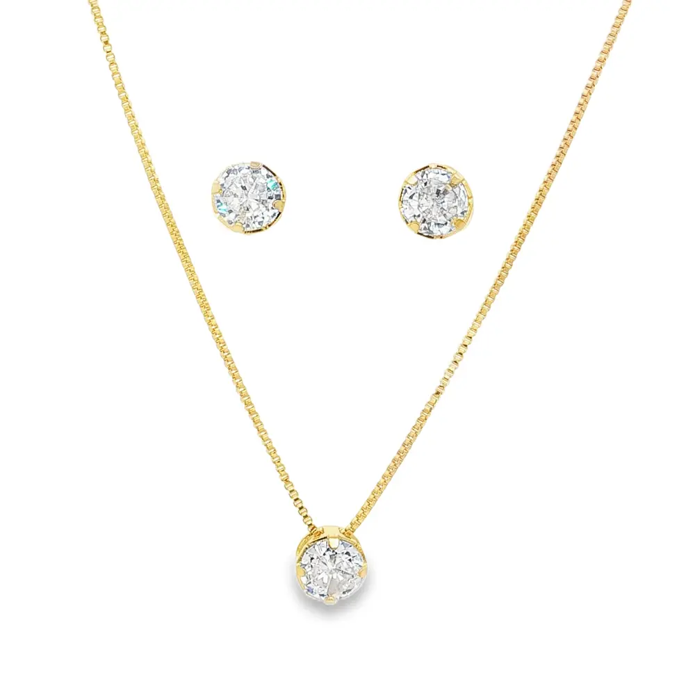 Conjunto Folheado a Ouro 18k Redondo em Zircônia