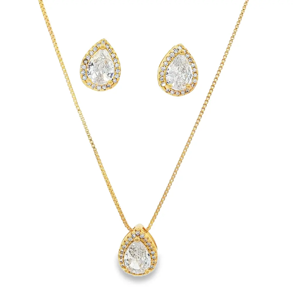 Conjunto Folheado a Ouro 18k Gota Cravejado