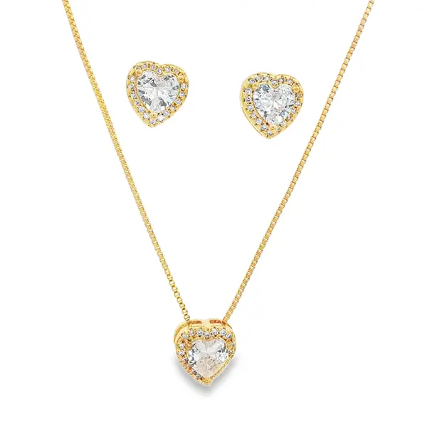 Conjunto Folheado a Ouro 18k Coração Cravejado