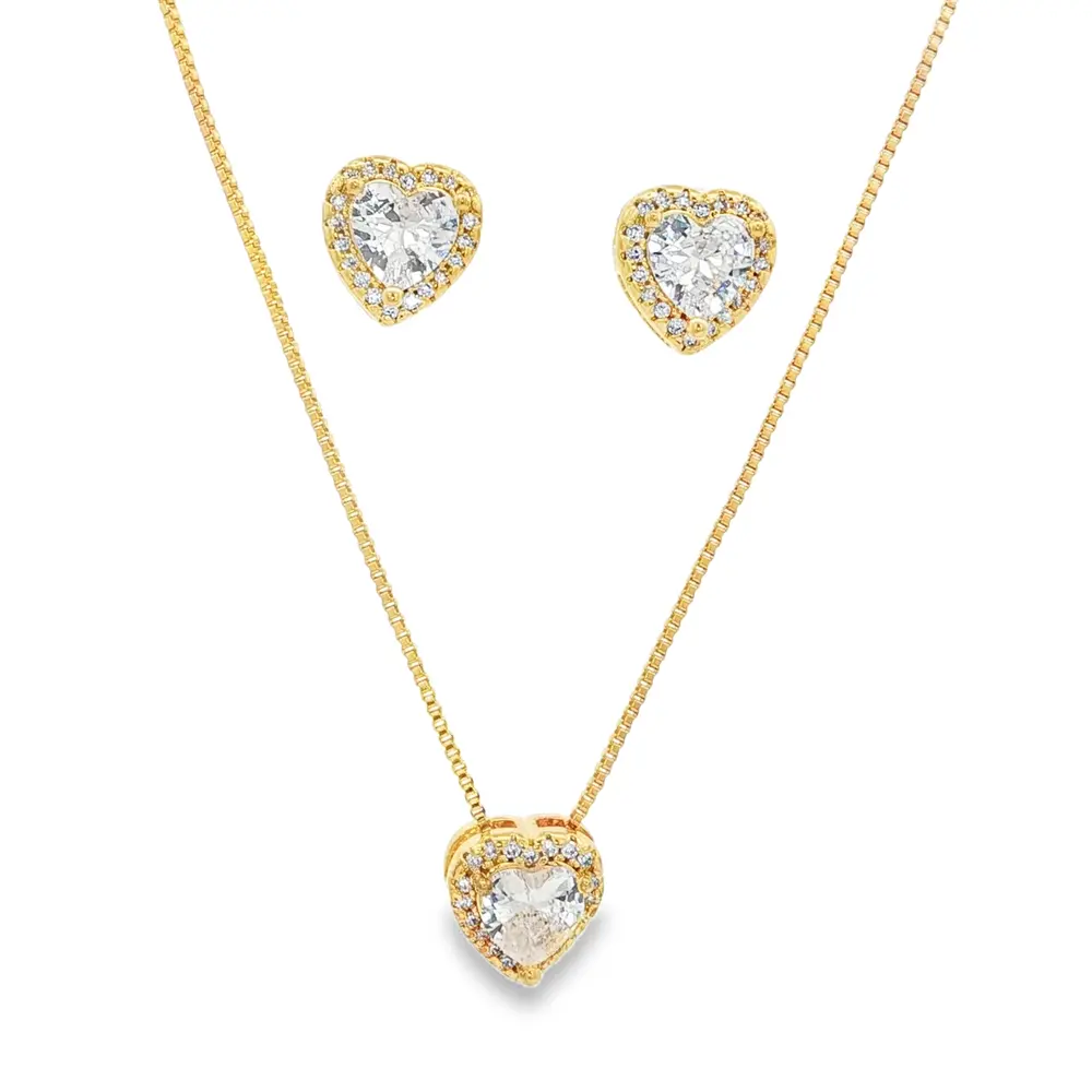 Conjunto Folheado a Ouro 18k Coração Cravejado