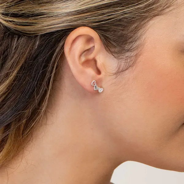 Brinco Prata Leve Três Corações