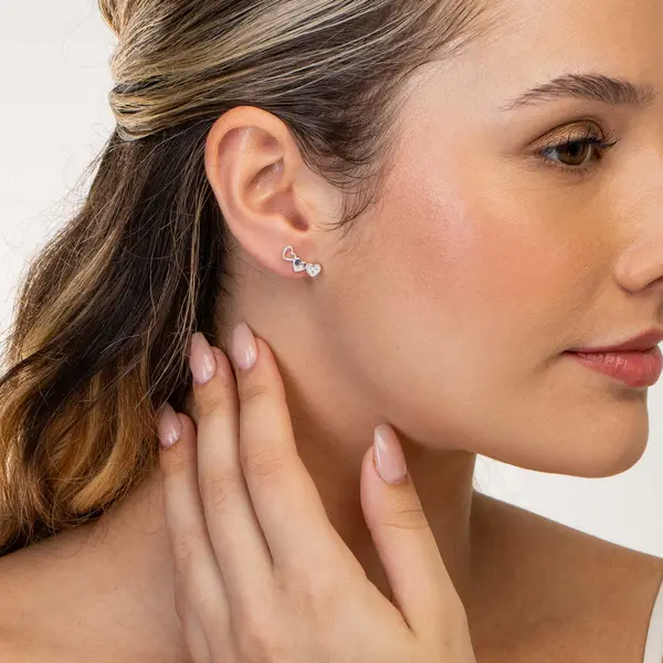 Brinco Prata Leve Três Corações