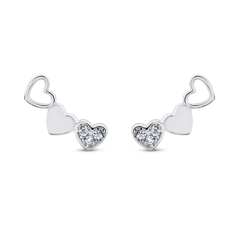 Brinco Prata Leve Três Corações