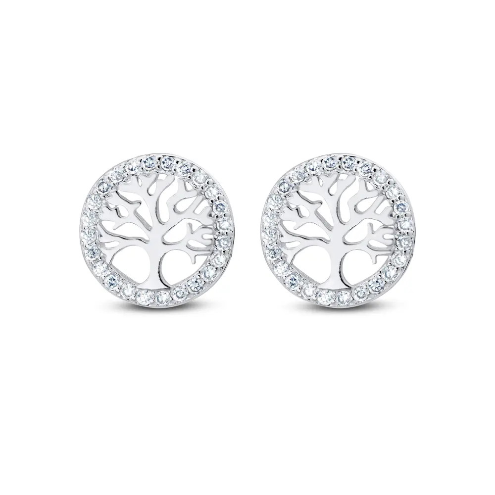 Brinco Prata Leve Árvore da Vida em Zircônia