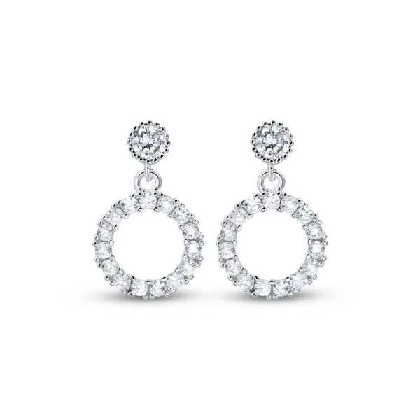 Brinco Prata Leve Círculo Pendente com Zircônias