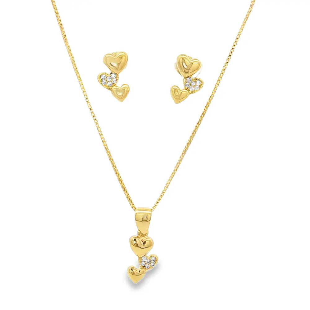 Conjunto Folheado a Ouro 18k Três Corações