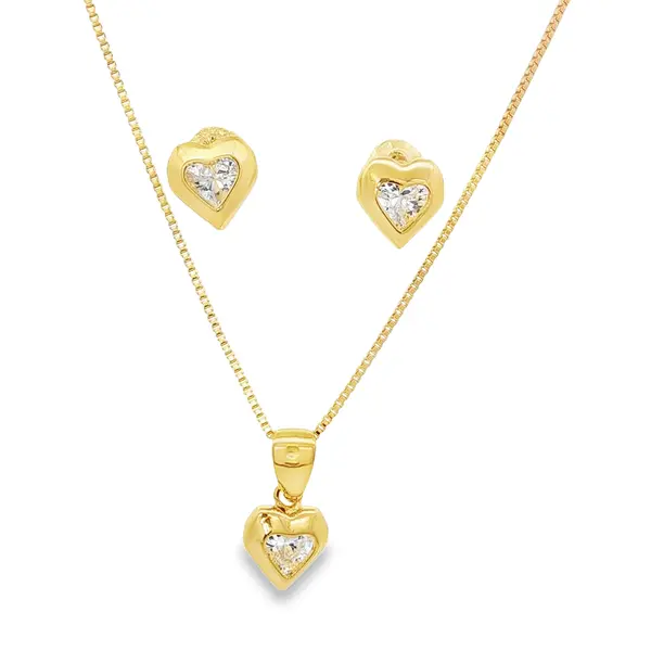 Conjunto Folheado a Ouro 18k Coração com Zircônia