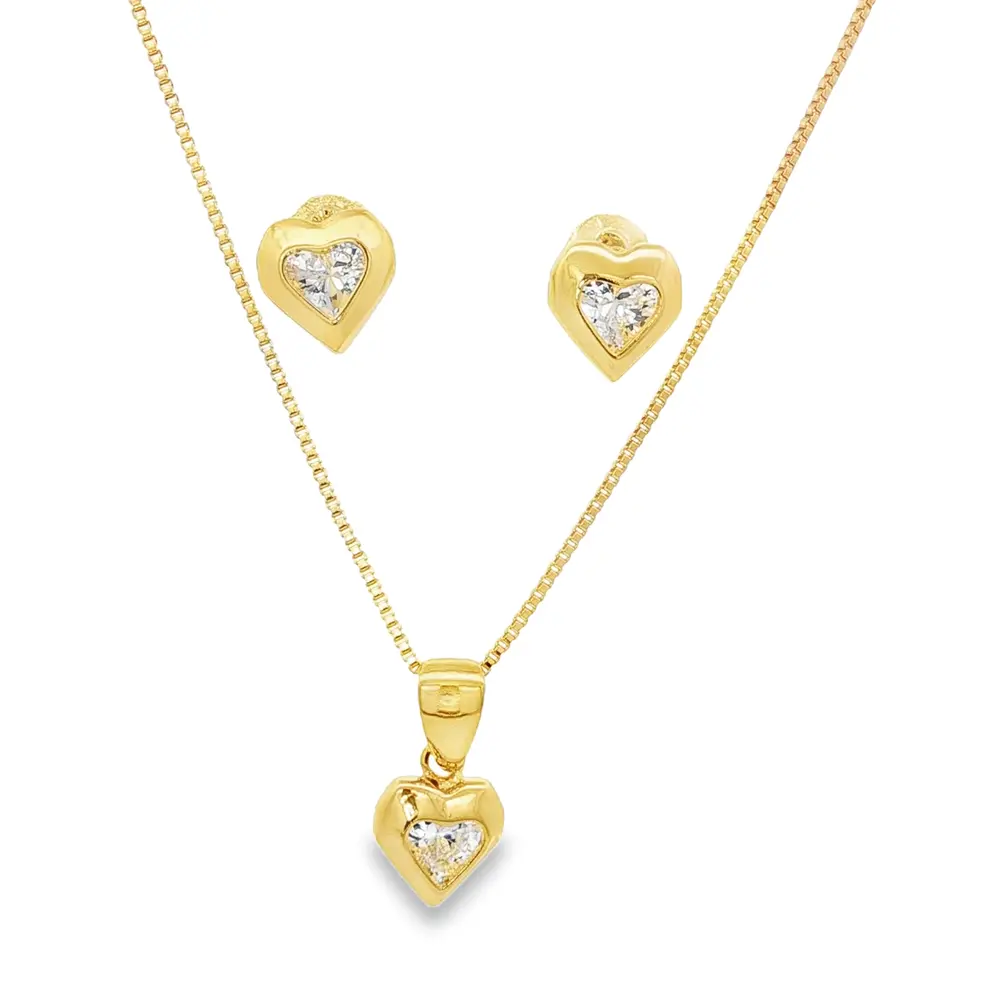 Conjunto Folheado a Ouro 18k Coração com Zircônia