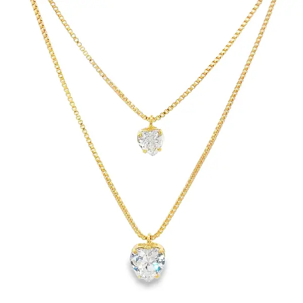 Gargantilha Folheado a Ouro 18k Dupla Dois Corações