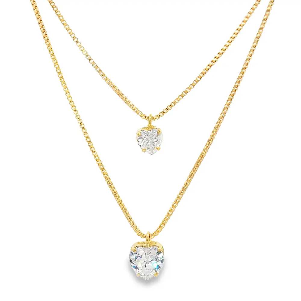 Gargantilha Folheado a Ouro 18k Dupla Dois Corações