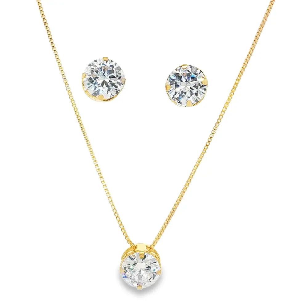 Conjunto Folheado a Ouro 18k Ponto Luz Grande