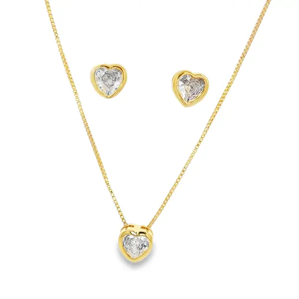 Conjunto Folheado a Ouro 18k Coração Caixa Alta