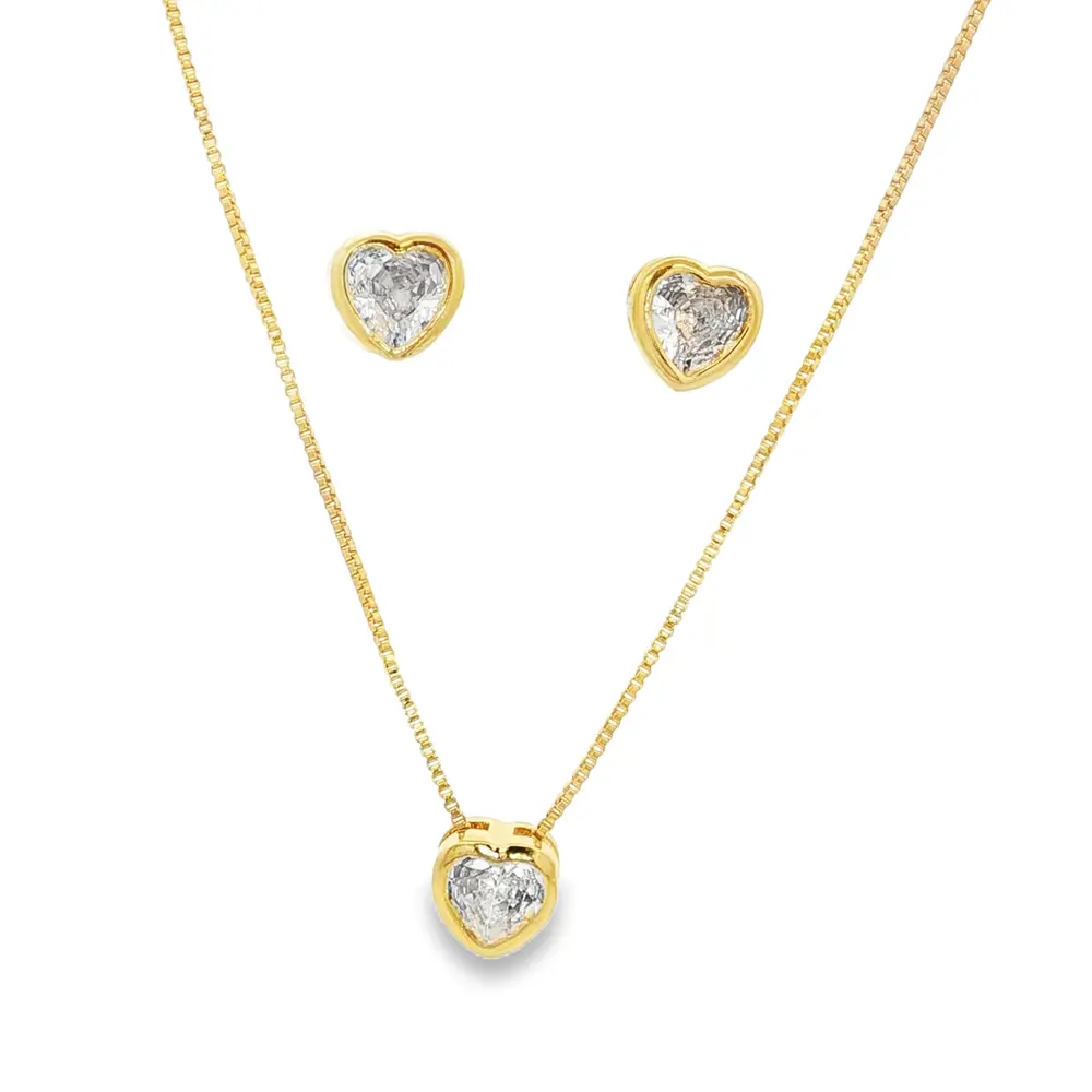 Conjunto Folheado a Ouro 18k Coração Caixa Alta