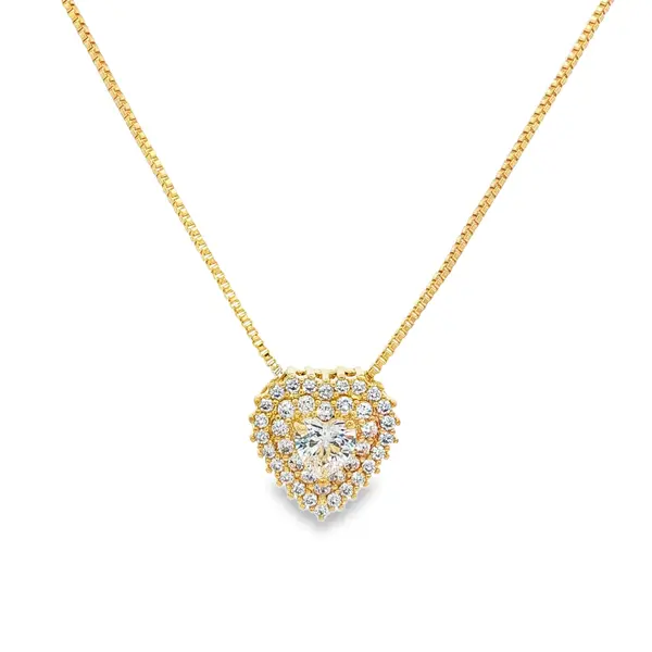 Gargantilha Folheado a Ouro 18k Coração Cravejado M