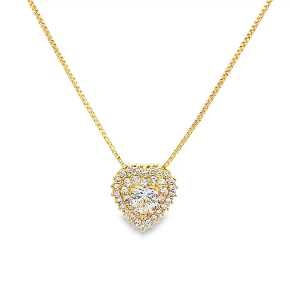 Gargantilha Folheado a Ouro 18k Coração Cravejado M