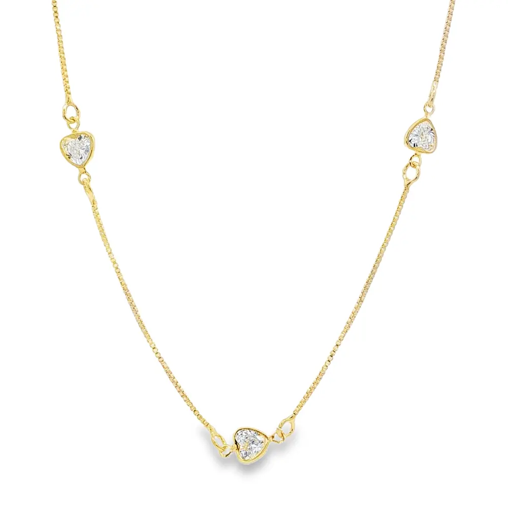 Choker Folheado a Ouro 18k Corações em Zircônias